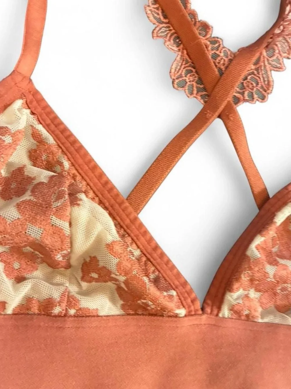 PINK Victoria’s Secret Floral Lace Bralette Peach Orange XS/S Y2K Coquette - Picture 2 of 4